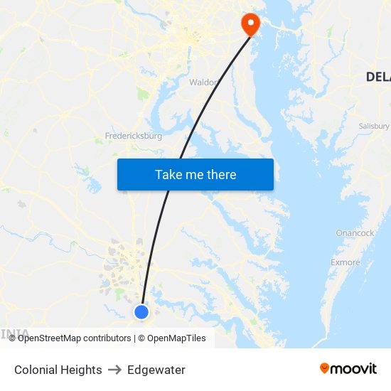 Colonial Heights to Edgewater map