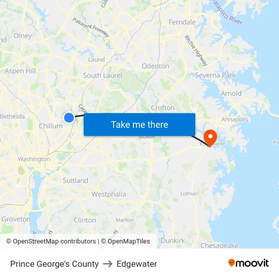 Prince George's County to Edgewater map