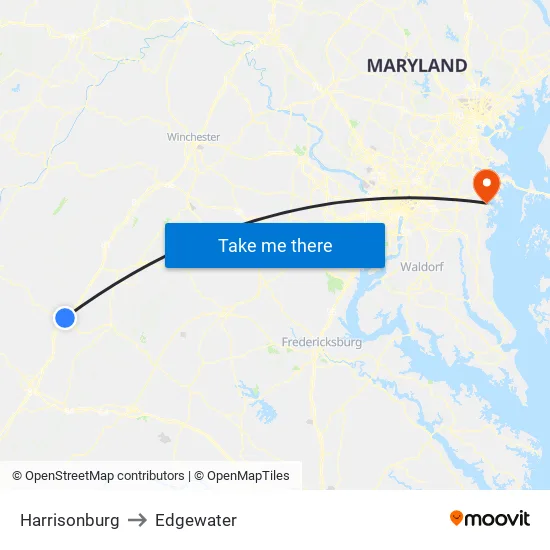 Harrisonburg to Edgewater map
