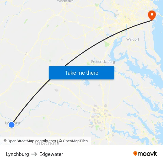 Lynchburg to Edgewater map