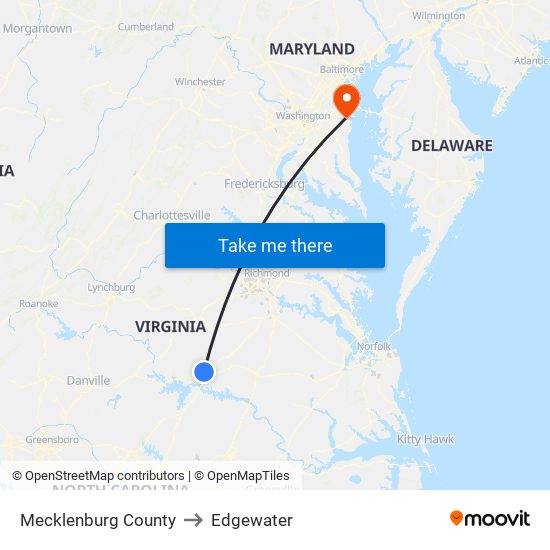 Mecklenburg County to Edgewater map