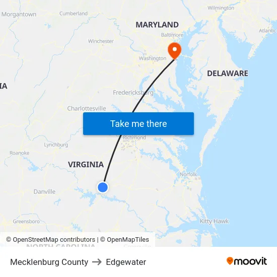 Mecklenburg County to Edgewater map