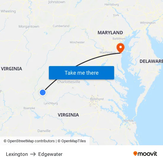 Lexington to Edgewater map