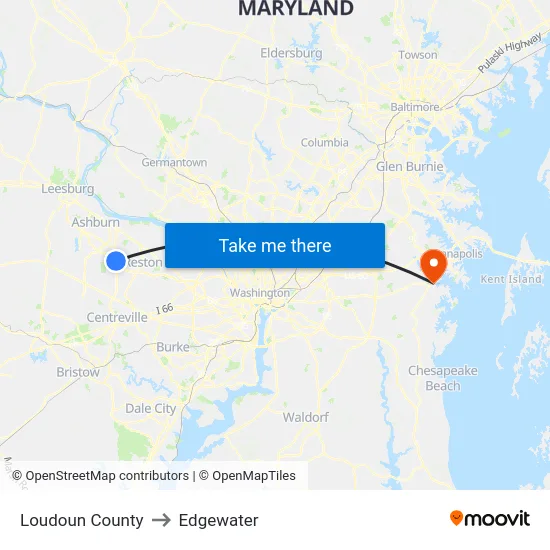 Loudoun County to Edgewater map