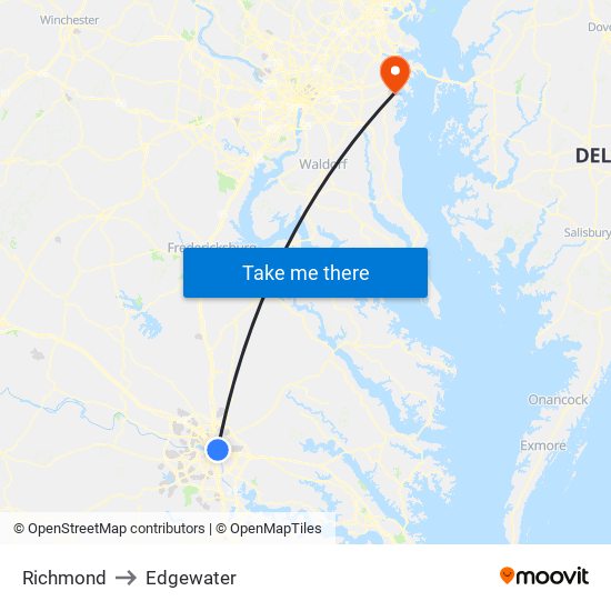 Richmond to Edgewater map