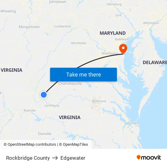 Rockbridge County to Edgewater map