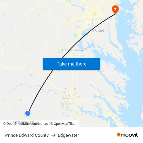 Prince Edward County to Edgewater map