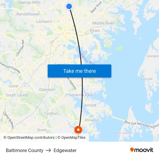 Baltimore County to Edgewater map