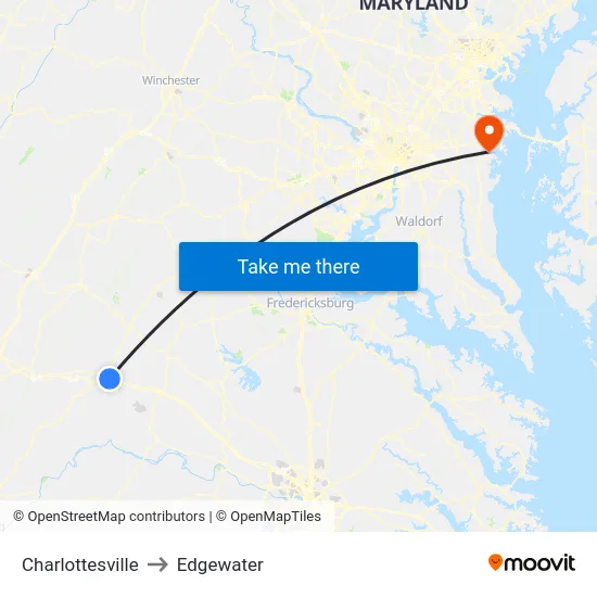Charlottesville to Edgewater map