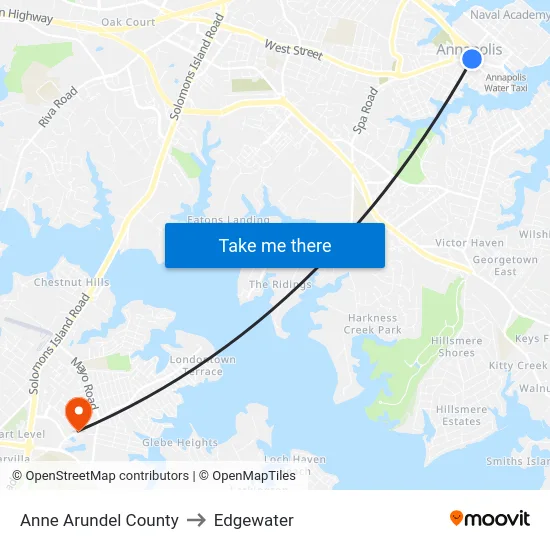 Anne Arundel County to Edgewater map