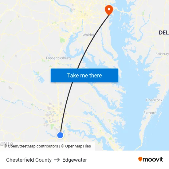 Chesterfield County to Edgewater map