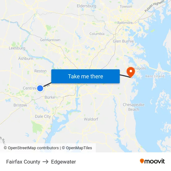 Fairfax County to Edgewater map