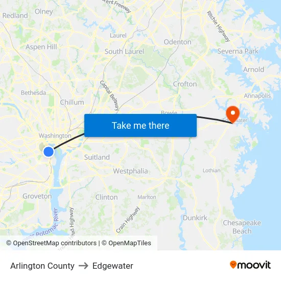 Arlington County to Edgewater map