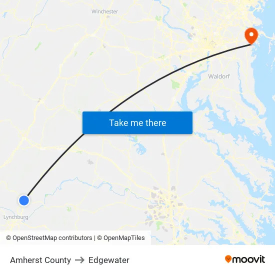 Amherst County to Edgewater map