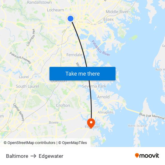 Baltimore to Edgewater map