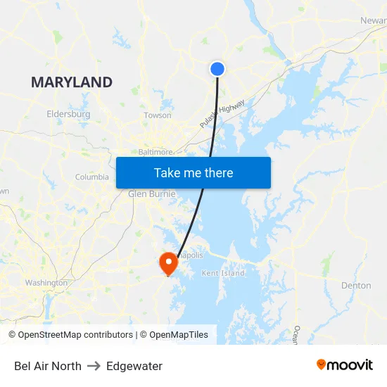 Bel Air North to Edgewater map