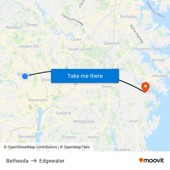 Bethesda to Edgewater map