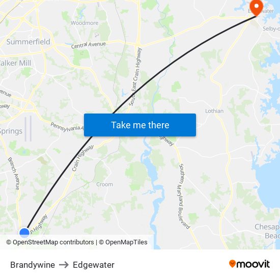 Brandywine to Edgewater map