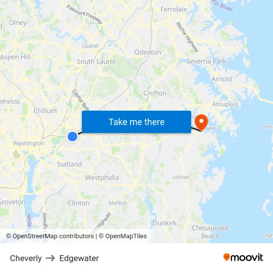 Cheverly to Edgewater map