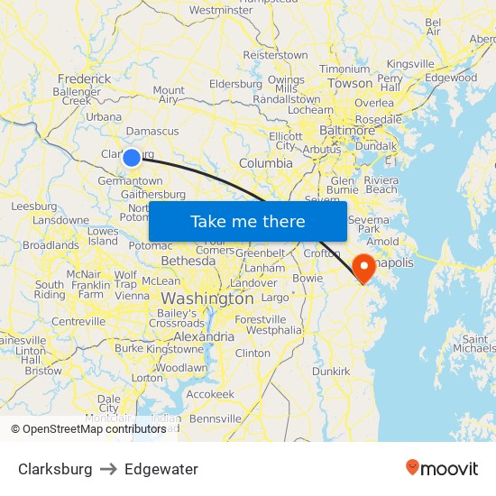 Clarksburg to Edgewater map