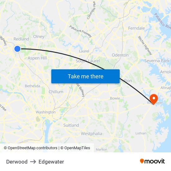 Derwood to Edgewater map