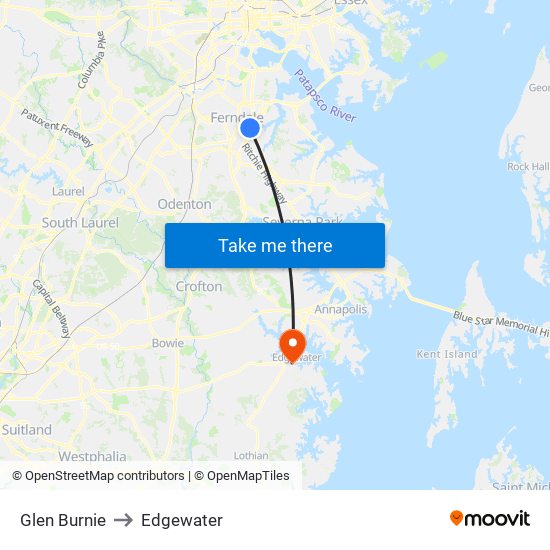 Glen Burnie to Edgewater map