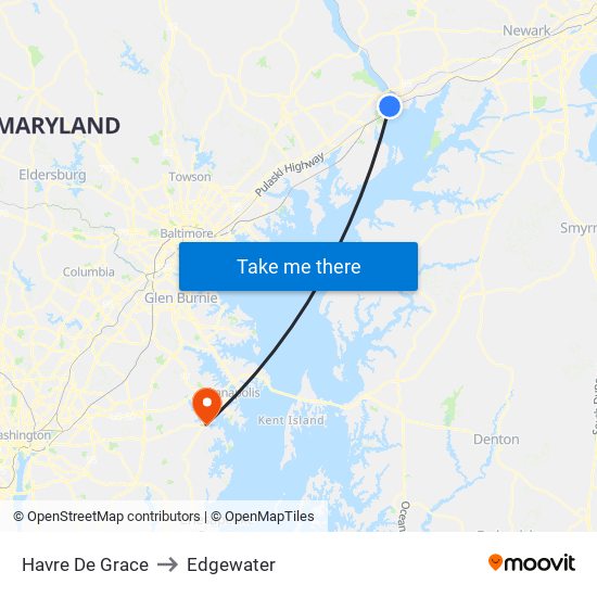 Havre De Grace to Edgewater map