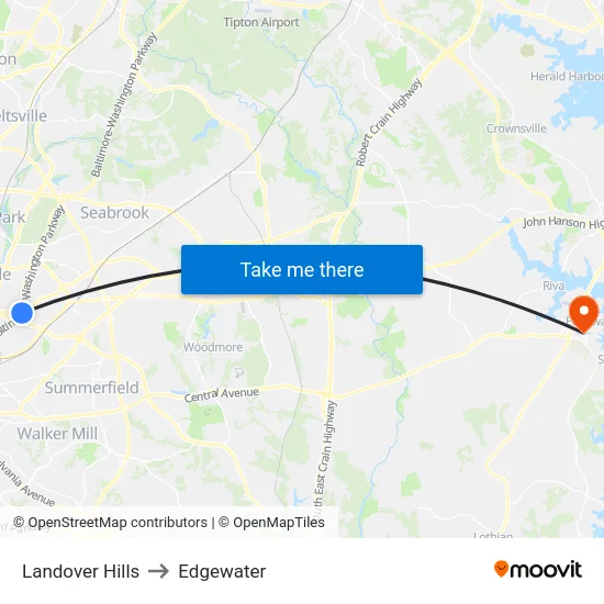 Landover Hills to Edgewater map