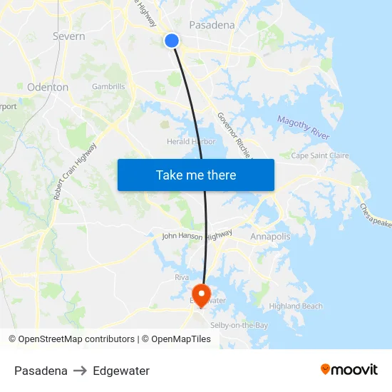 Pasadena to Edgewater map
