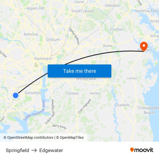 Springfield to Edgewater map