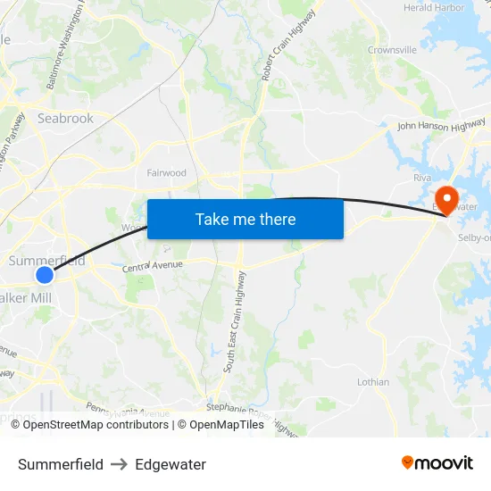 Summerfield to Edgewater map