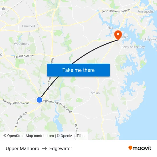 Upper Marlboro to Edgewater map