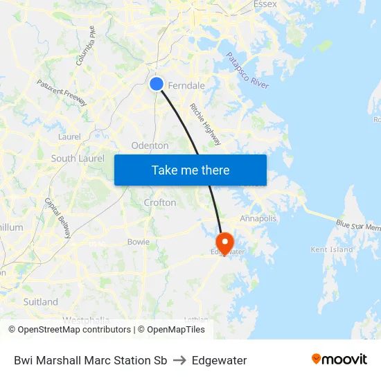 Bwi Marshall Marc Station Sb to Edgewater map