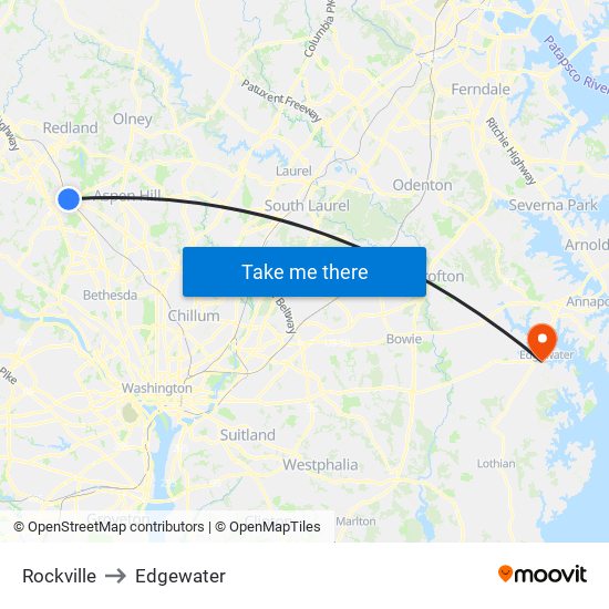 Rockville to Edgewater map