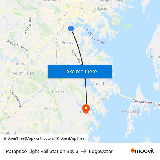 Patapsco Light Rail Station Bay 3 to Edgewater map