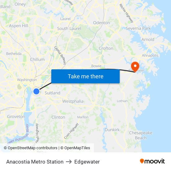 Anacostia Metro Station to Edgewater map