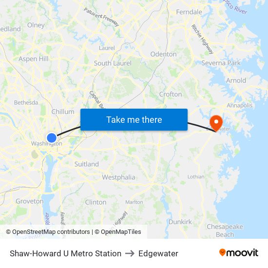 Shaw-Howard U Metro Station to Edgewater map