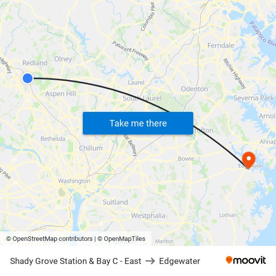 Shady Grove Station & Bay C - East to Edgewater map