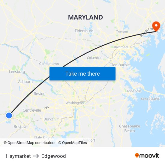 Haymarket to Edgewood map