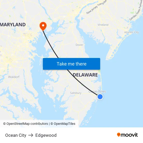 Ocean City to Edgewood map