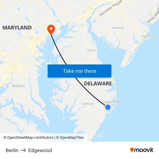 Berlin to Edgewood map