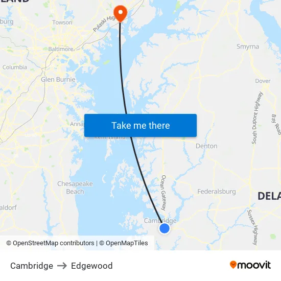 Cambridge to Edgewood map