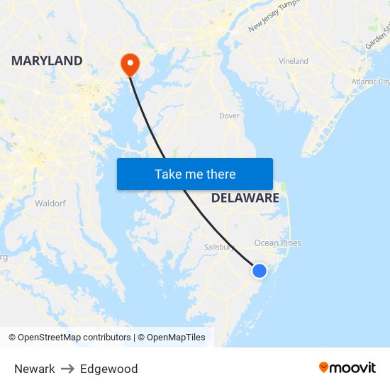 Newark to Edgewood map