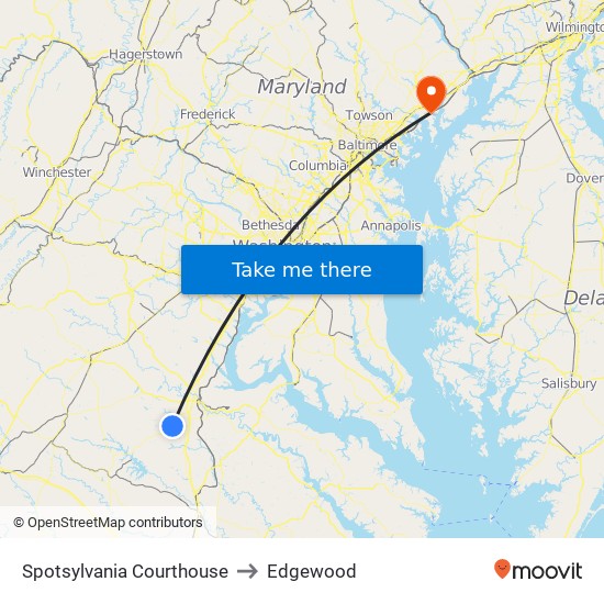 Spotsylvania Courthouse to Edgewood map