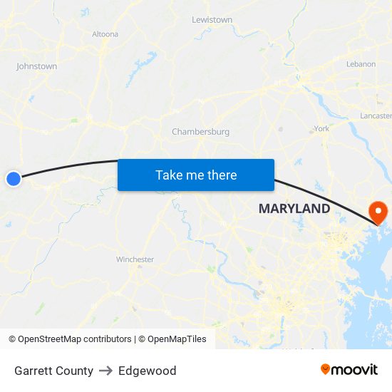 Garrett County to Edgewood map