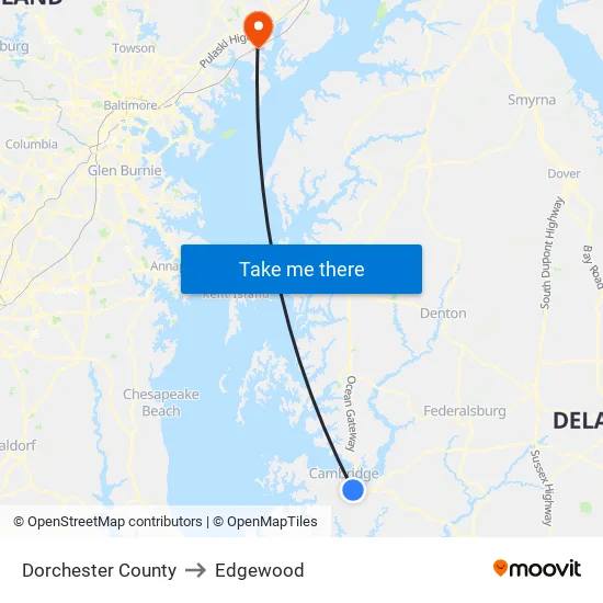 Dorchester County to Edgewood map