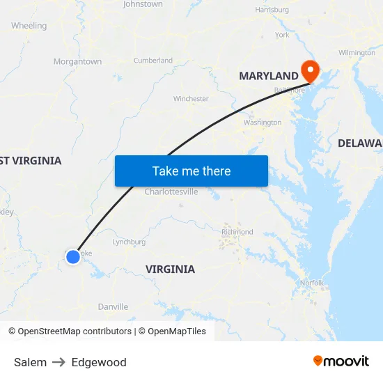 Salem to Edgewood map