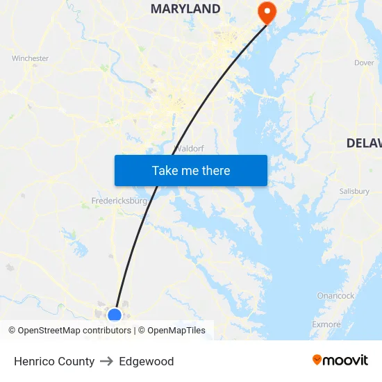 Henrico County to Edgewood map