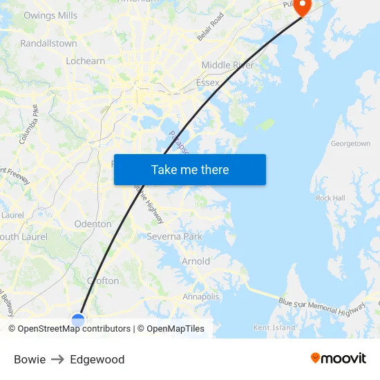 Bowie to Edgewood map