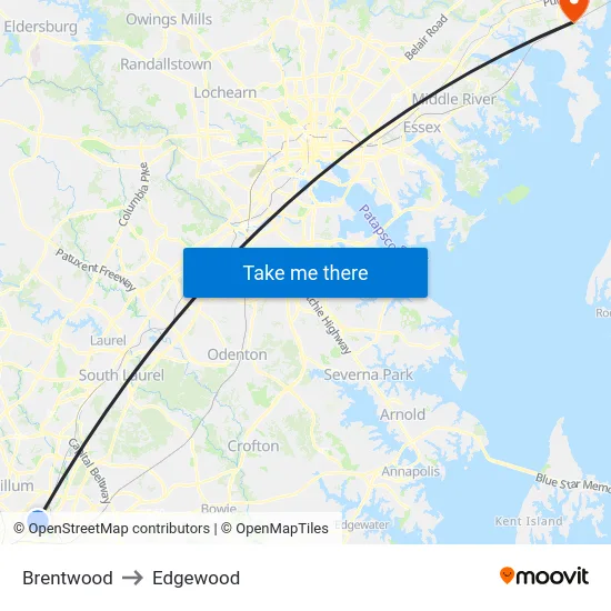 Brentwood to Edgewood map